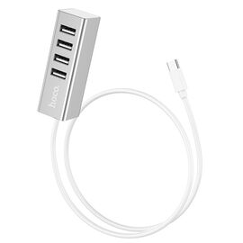  Адаптер переходник Hoco HB1 4USB Line machine (серебро) 
