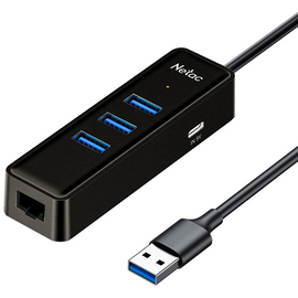  USB-концентратор Netac WF12 (NT08WF12-30BK), USB-A to USB3.0*3+RJ45+TypeC 5V . 