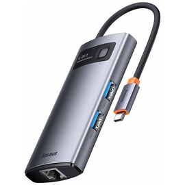  Адаптер Baseus Metal Gleam Series 4-in-1 Multifunctional Type-C HUB Docking Station Gray（Type-C to USB3.0*3+RJ45*1） 