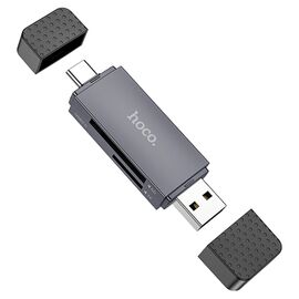  Адаптер HOCO HB45 Spirit 2-in-1 USB/Type-C 3.0 card reader (металлически серый) 
