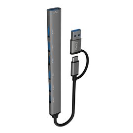  Мульти Хаб PERO MH04, USB-С/USB-A TO USB 3.0 + 6xUSB 2.0, серый 