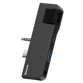  USB HUB разветвитель BASEUS Multifunctional for Surface Pro 4 в 1 Type-C (m) + Jack 3.5 (m) - USB3.0 + Type-C + RJ45 + 3.5мм, черный 