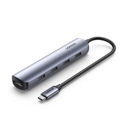  Адаптер UGreen CM417 (20197) USB-C to 4*USB 3.0+HDMI Adapter серый 