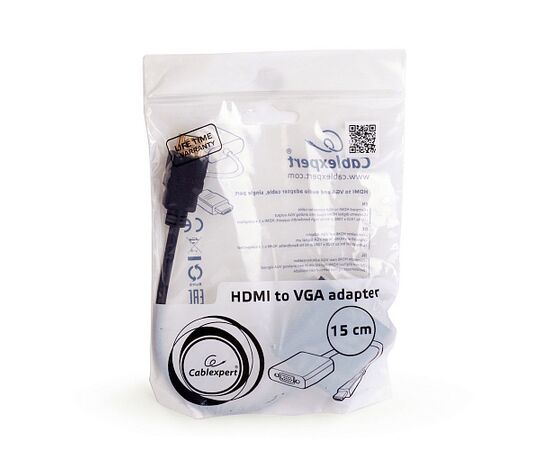  Конвертер HDMI-1.4a (папа) - D-SUB/VGA (мама), кабель 15 см, 1920x1200(1080)@60Hz, Cablexpert A-HDMI-VGA-04 