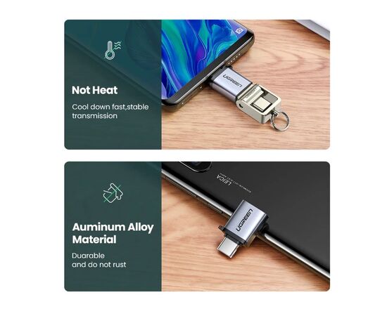  Адаптер переходник UGreen US270 (50283) Type C to USB 3.0 A Adapter Cable with Lanyard серый космос 