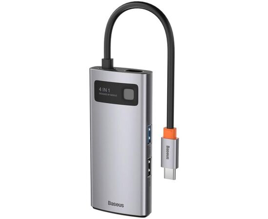  Адаптер Baseus Metal Gleam Series 4-in-1 Multifunctional Type-C HUB Docking Station Gray（Type-C to HDMI*1+USB3.0*1+USB2.0*1+PD*1） 
