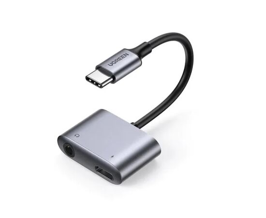  Адаптер UGreen CM231 (60164) USB-C to 3.5mm Audio Adapter with PD серый 