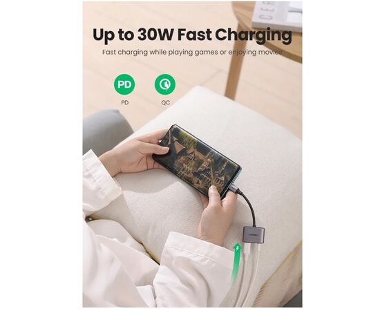 Адаптер UGreen CM231 (60164) USB-C to 3.5mm Audio Adapter with PD серый 