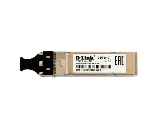  D-Link 311GT/A1A SFP-трансивер с 1 портом 1000Base-SX для многомодового оптического кабеля (до 550 м) 