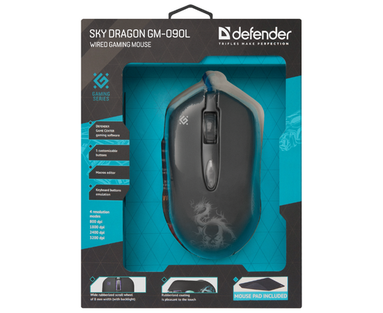  Мышь DEFENDER Sky Dragon GM-090L Gamer (52090), (черный) 