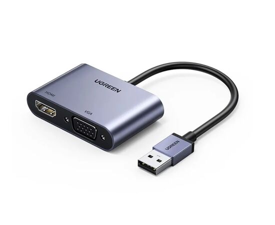  Адаптер UGreen CM449 (20518) USB 3.0 to HDMI+VGA Card 1080P серый 