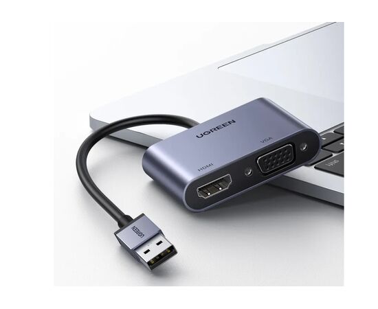  Адаптер UGreen CM449 (20518) USB 3.0 to HDMI+VGA Card 1080P серый 