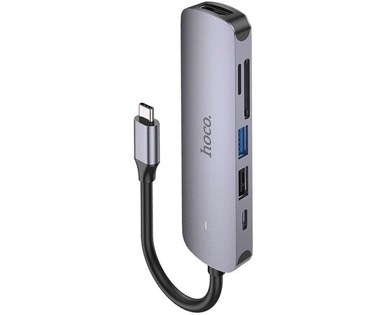  Адаптер HOCO HB28 Type-C multi-function converter(HDTV+USB3.0+USB2.0+SD+TF+PD) (серый) 