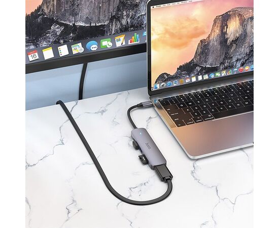  Адаптер HOCO HB28 Type-C multi-function converter(HDTV+USB3.0+USB2.0+SD+TF+PD) (серый) 