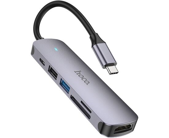  Адаптер HOCO HB28 Type-C multi-function converter(HDTV+USB3.0+USB2.0+SD+TF+PD) (серый) 