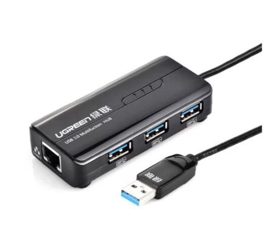  Адаптер сетевой UGreen 20265 USB 3.0 Hub with Gigabit Ethernet Adapter черный 