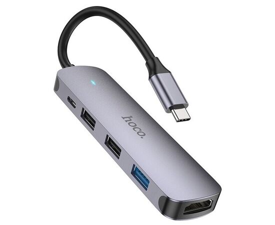  Адаптер HOCO HB27 Type-C multi-function converter(HDTV+USB3.0+USB2.0*2+PD) (серый) 