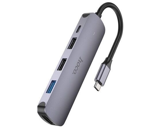  Адаптер HOCO HB27 Type-C multi-function converter(HDTV+USB3.0+USB2.0*2+PD) (серый) 
