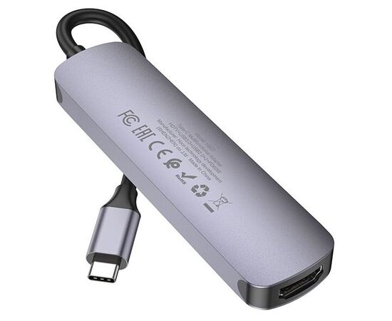  Адаптер HOCO HB27 Type-C multi-function converter(HDTV+USB3.0+USB2.0*2+PD) (серый) 