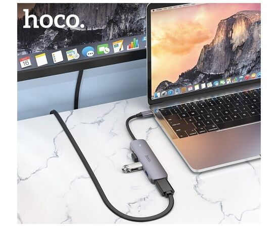  Адаптер HOCO HB27 Type-C multi-function converter(HDTV+USB3.0+USB2.0*2+PD) (серый) 