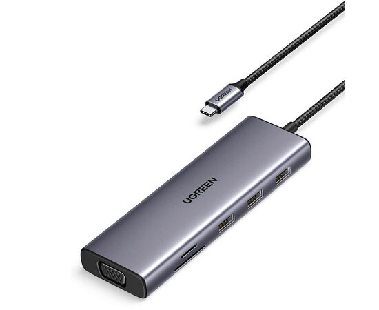  Конвертер UGREEN CM498 15601 USB-C To 3*USB 3.0 A+HDMI+VGA+RJ45 Gigabit+SD/TF+AUX3.5mm+PD Converter Gray 