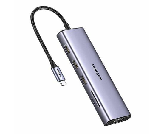  Конвертер UGREEN CM498 15601 USB-C To 3*USB 3.0 A+HDMI+VGA+RJ45 Gigabit+SD/TF+AUX3.5mm+PD Converter Gray 