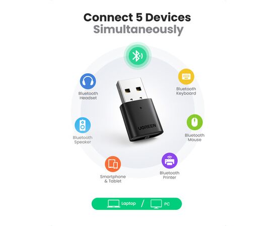  Адаптер UGREEN CM390 80889 USB Bluetooth 5.0 Adapter Black 