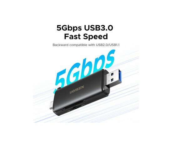 Картридер на два слота UGREEN CM803 (65024) 2-in-1 USB-C - USB-A SD Card Reader черный 