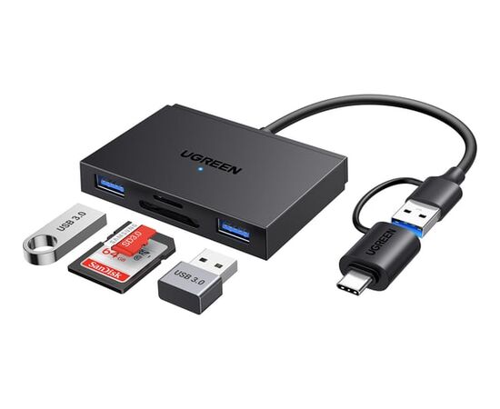  Картридер UGREEN CM812 (45167) 4-in-1 MicroSD*USB*USB-C*SDXC*SDHC Card Reader Black 