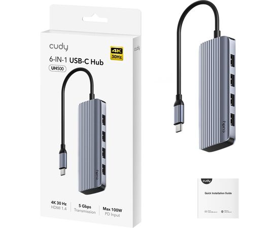  Концентратор Cudy UH500 USB-C 6 в 1 с портом HDMI (4K) 