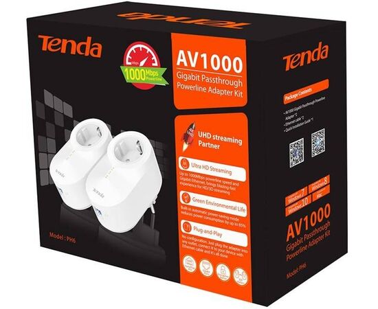  Набор 2хPowerLine адаптеров Tenda PH6 AV1000 со встроенной розеткой 