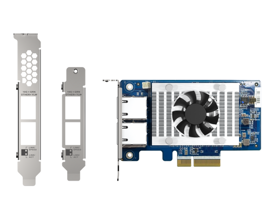  Сетевая карта QNAP QXG-10G2T-X710 LAN Expansion Card, PCIe Gen3 x4, Two 10GbE (10G / 5G 2.5G 1G 100M)) Ports with SR-IOV and iSCSI, Block-based, Suppo 