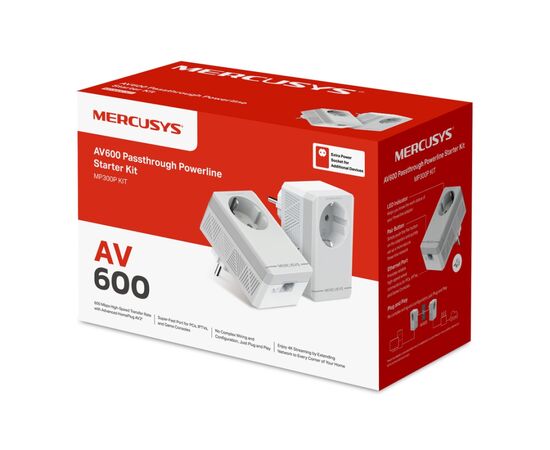  Комплект Powerline-адаптеров Mercusys MP300P KIT AV600 со встроенной розеткой 