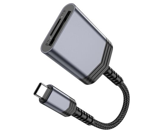  Дата-кабель Hoco UA25 2-in-1 card reader Type-c metal Gray 