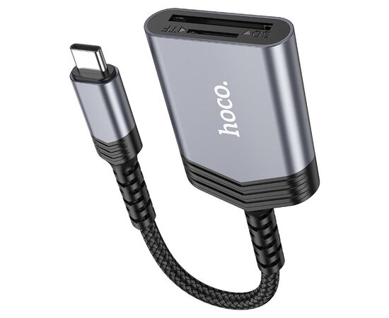  Дата-кабель Hoco UA25 2-in-1 card reader Type-c metal Gray 