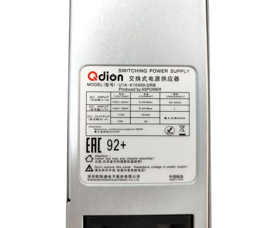  Блок питания Qdion U1A-K10400-DRB 1U Slim 400W (ШВГ=50.5*40*196mm), 80+ Golg, Oper.temp 0C~50C, AC/DC dual input 