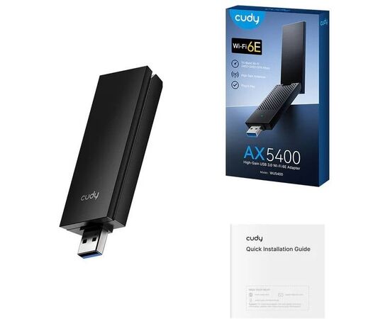  USB-адаптер Cudy WU5400 1.0 Wi-Fi 6E AX5400 с высоким коэффициентом усиления, 2,4/5/6ГГц, до 5374Мбит/с, USB 3.0 